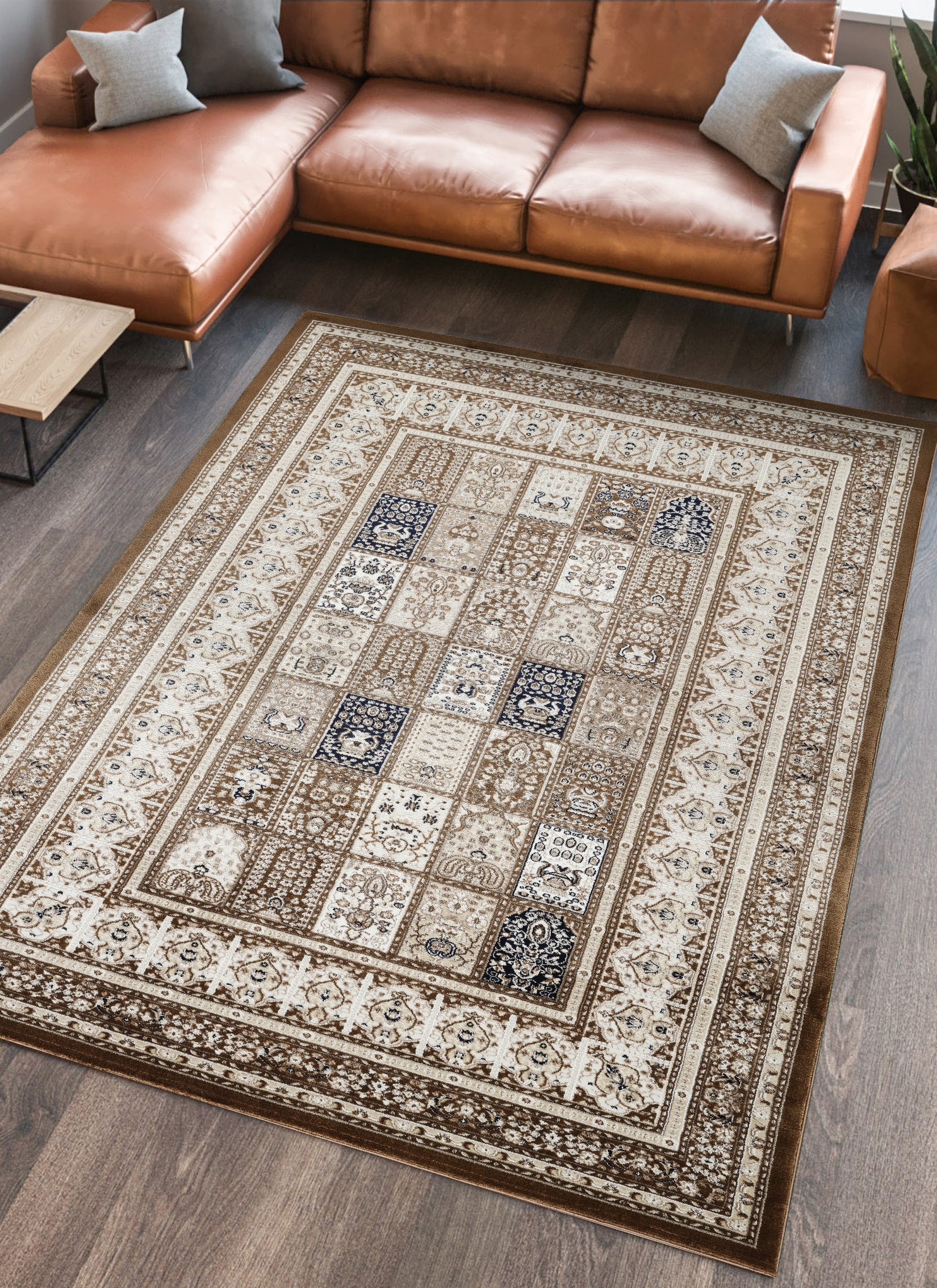 Traditional Persian Bakhtiari Garden Panel Brown Area Rug, Runner & Round Rug – 4763 Brown