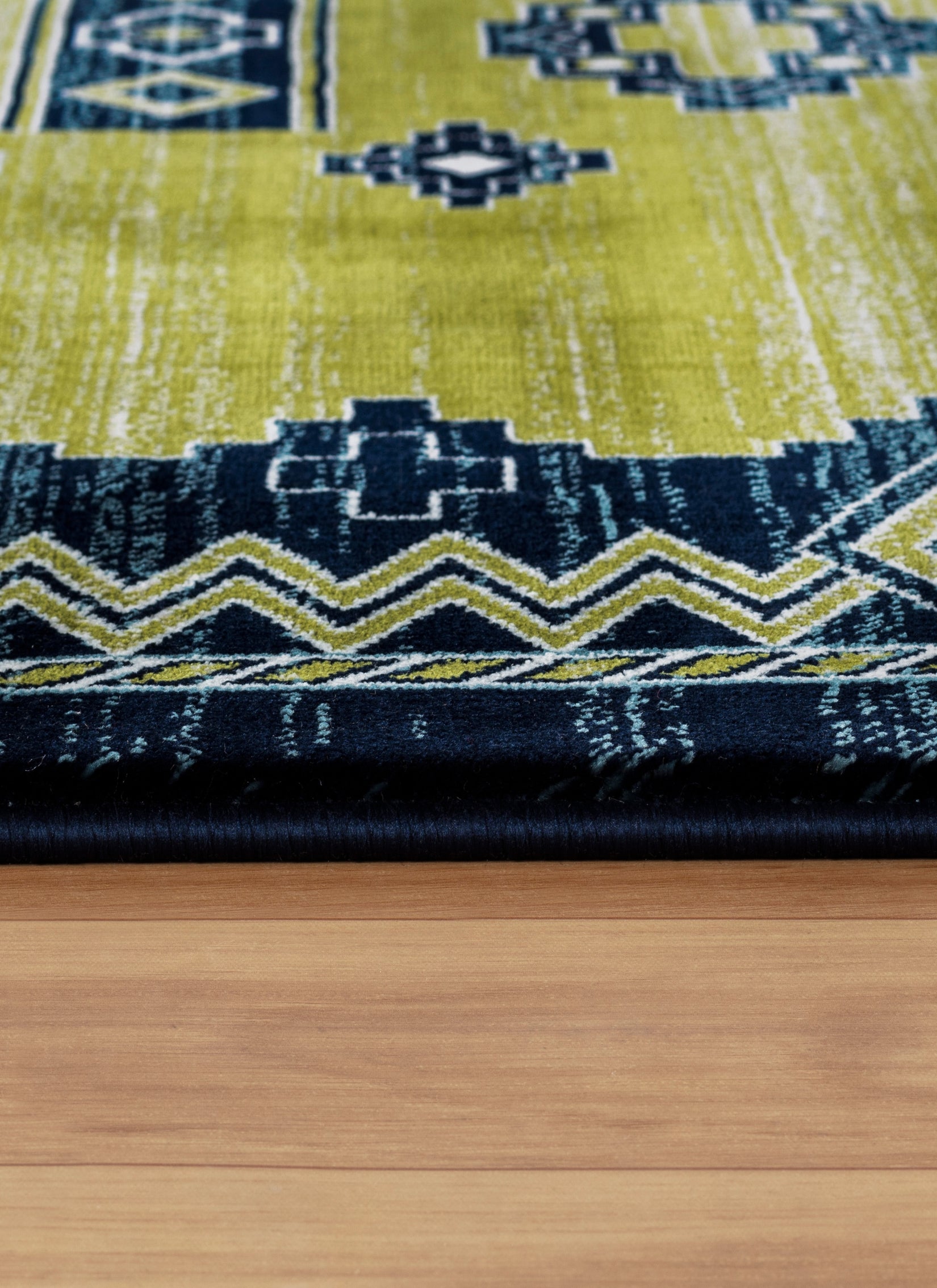 Traditional Tribal Southwestern Geometric Green & Navy Area Rug & Runner – E927A Green Navy