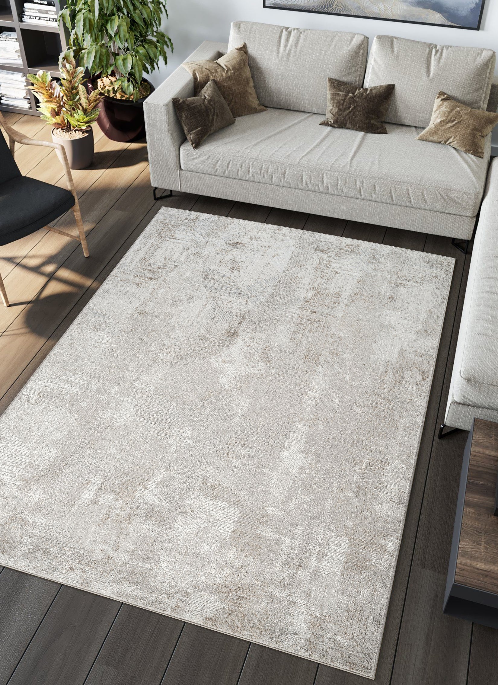 Modern Abstract Distressed Geometric Grey Area Rug & Runner – 60235 Grey