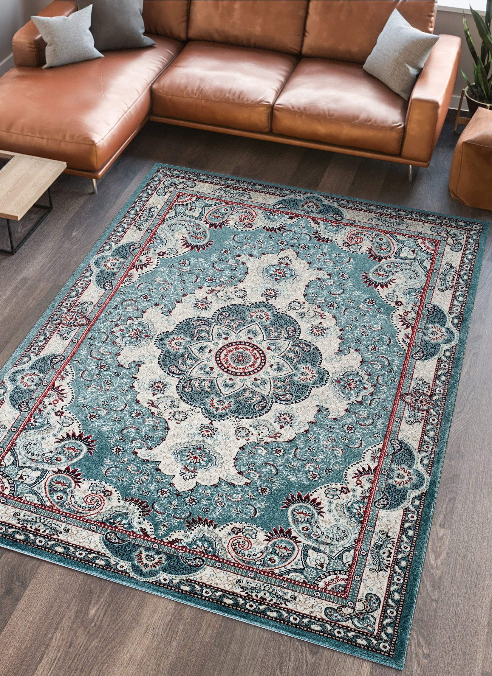 Traditional Persian Paisley Floral Medallion Blue Area Rug, Runner & Round Rug – 470 Blue
