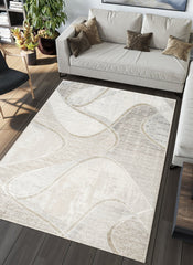Modern Abstract Curved Line Cream Area Rug & Runner – 60309 Cream