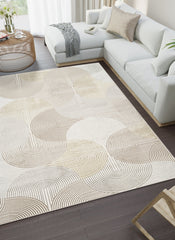Mid-Century Modern Geometric Arch Beige Area Rug & Runner – 50158 Beige