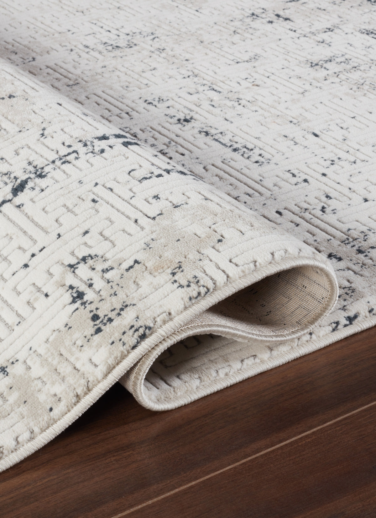Modern Geometric Fretwork Textured Cream & Navy Area Rug & Runner – BT318 Cream Navy