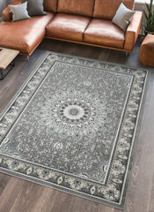 Traditional Persian Kerman Floral Medallion Grey Area Rug, Runner & Round Rug – 478 Grey
