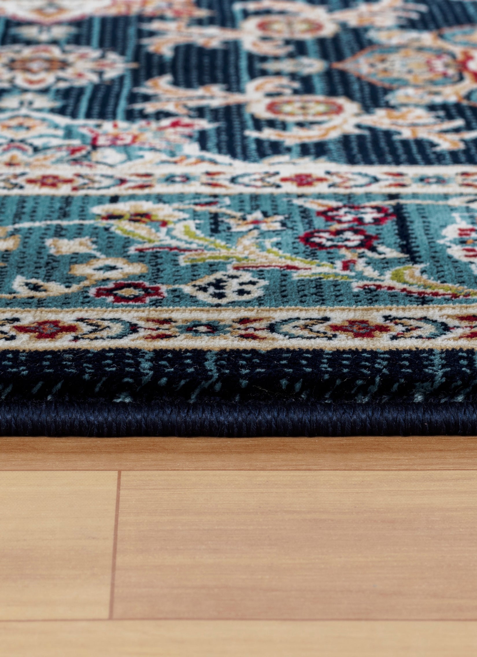 Traditional Persian All-Over Rosette Floral Bordered Navy Area Rug & Runner – D529B Navy