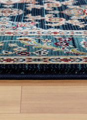 Traditional Persian All-Over Rosette Floral Bordered Navy Area Rug & Runner – D529B Navy