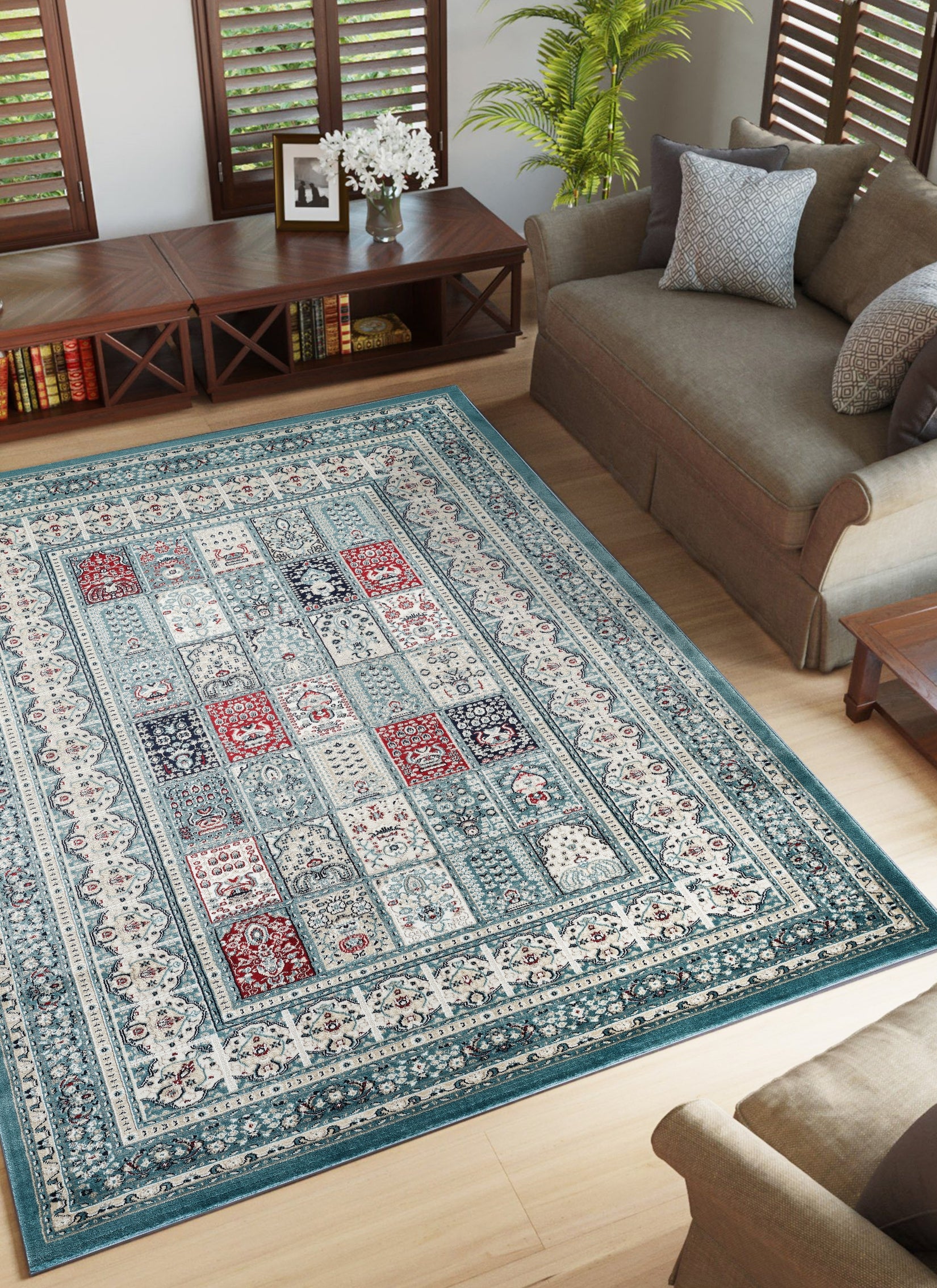 Traditional Persian Bakhtiari Garden Panel Blue Area Rug, Runner & Round Rug – 4763 Blue