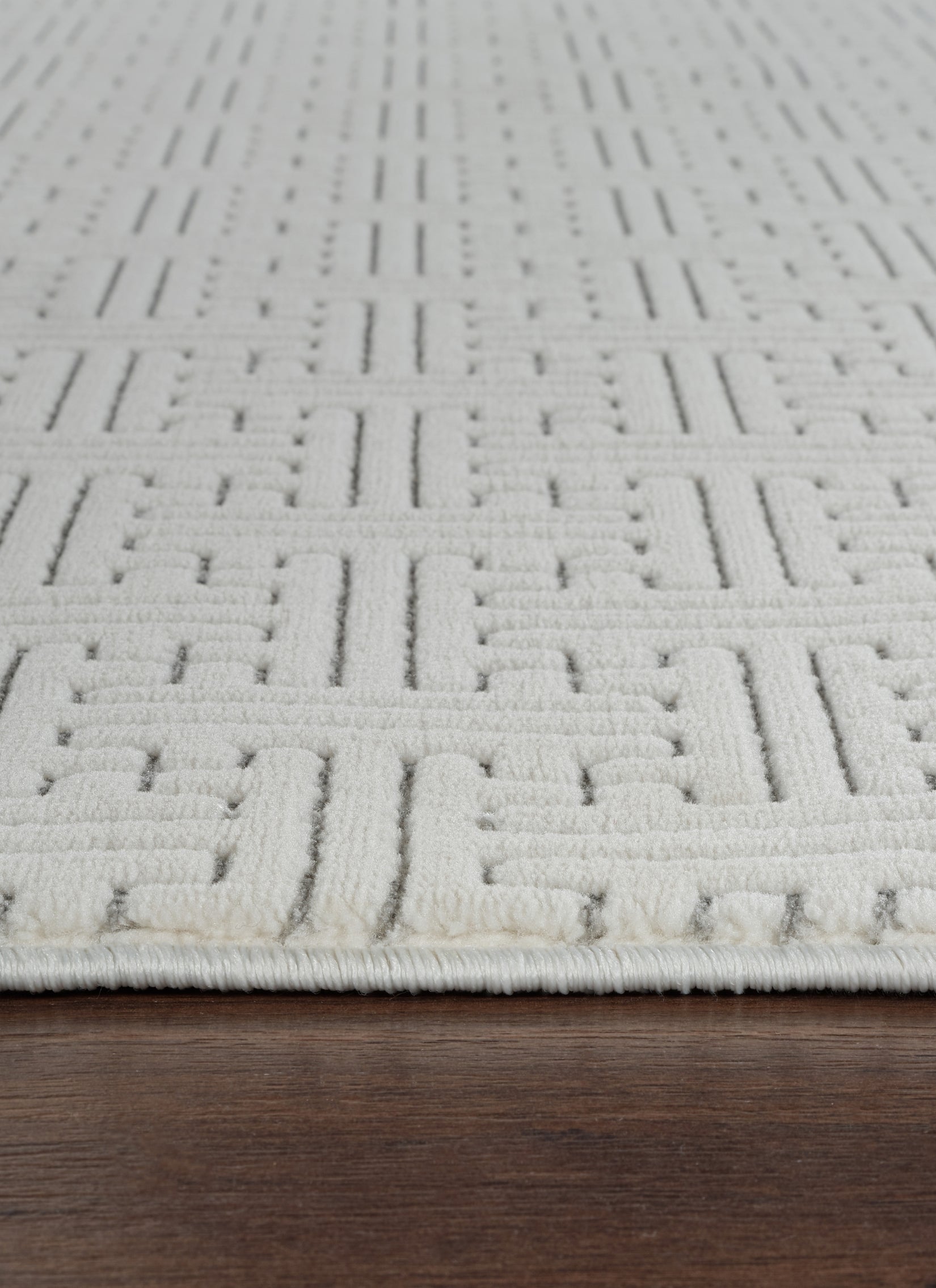 Modern Geometric Fretwork Textured Cream Area Rug & Runner – BT318 Cream
