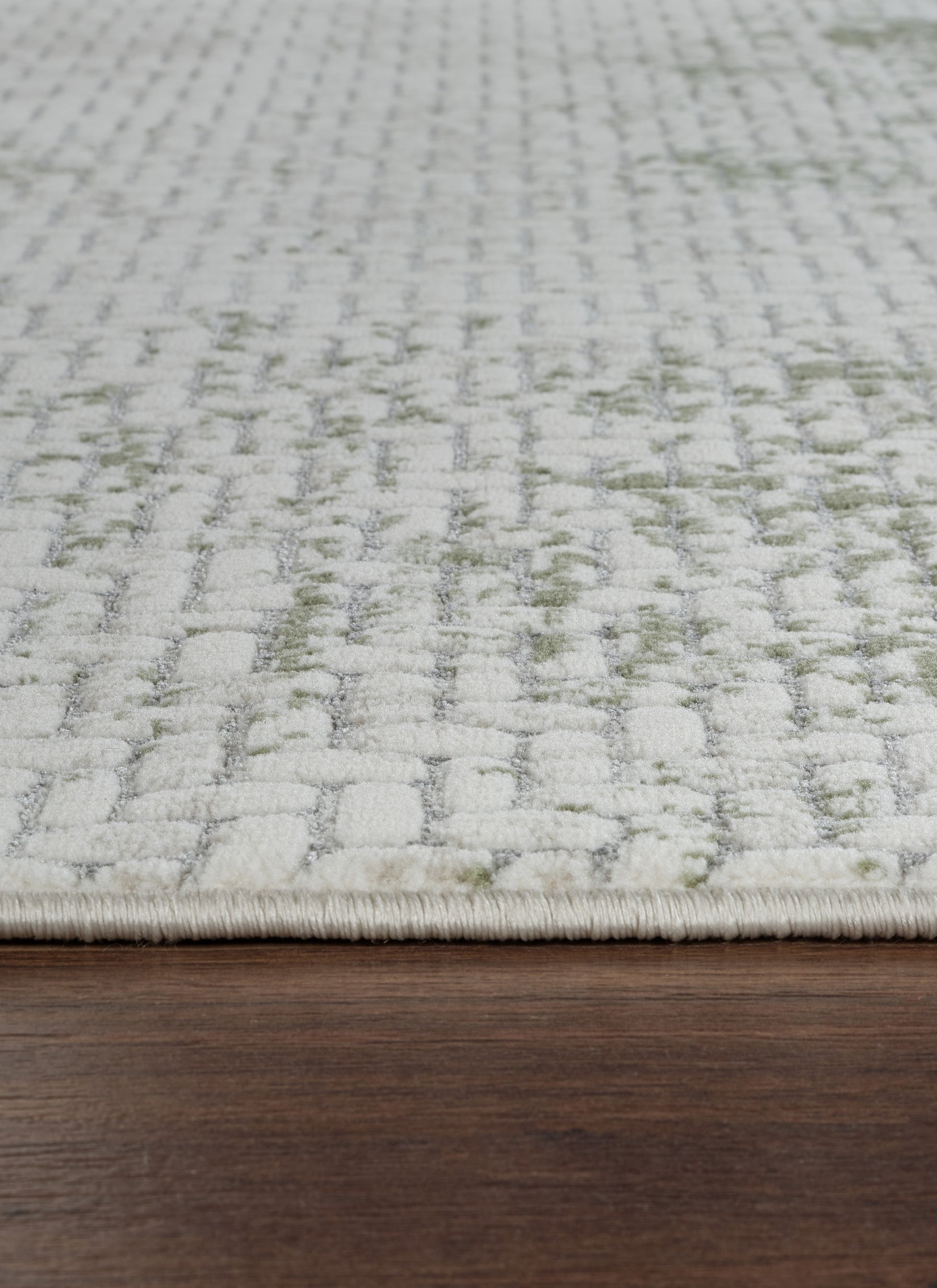 Modern Basketweave Textured Solid Cream & Green Area Rug & Runner – BT321 Cream Green