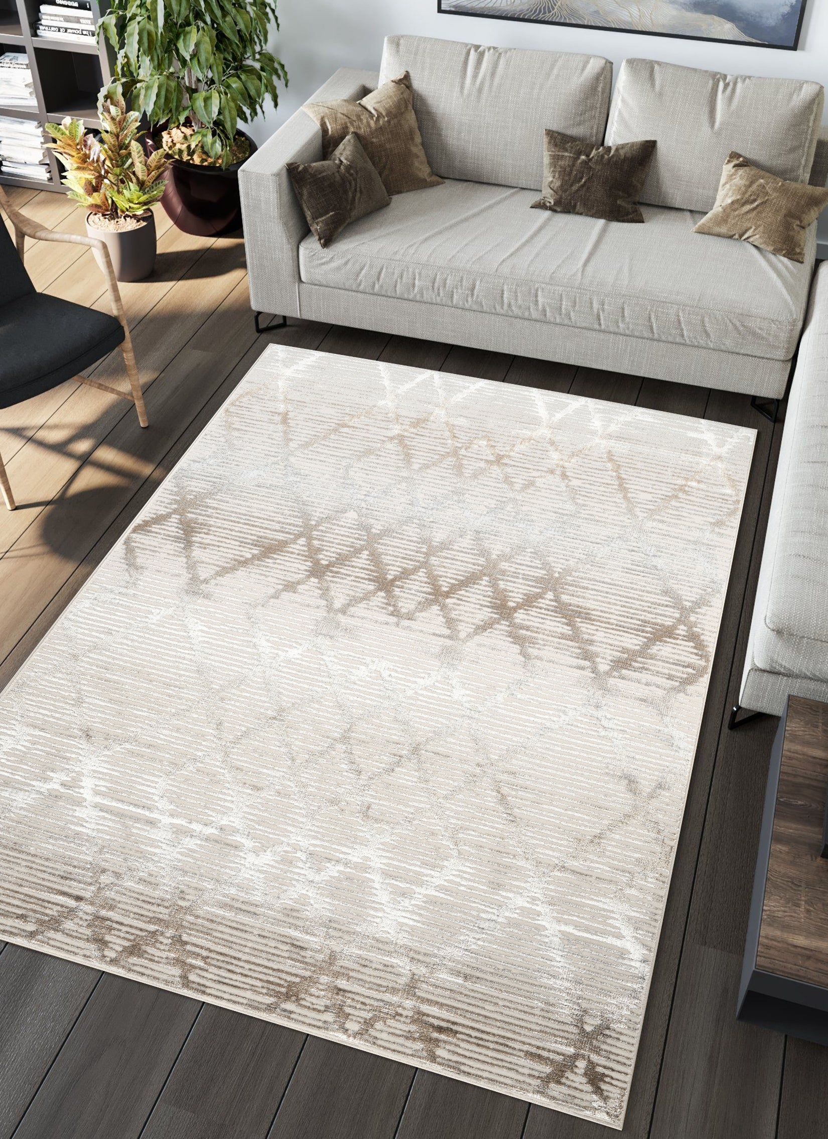 Modern Moroccan Diamond Trellis Beige Area Rug & Runner – G1594 Beige