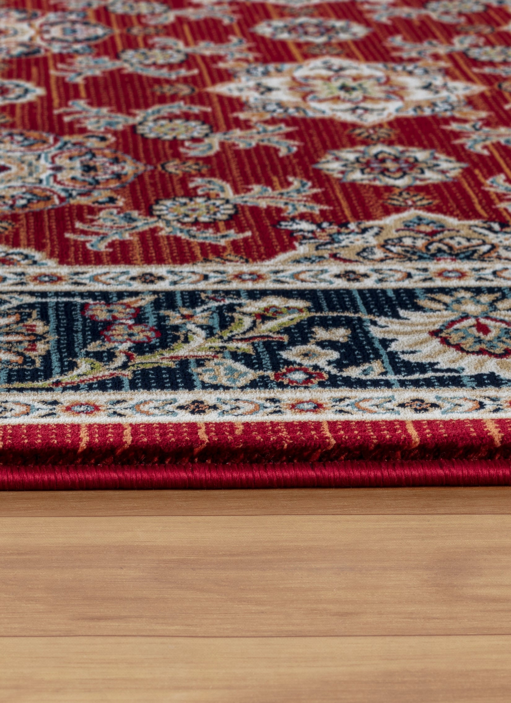 Traditional Persian All-Over Rosette Floral Bordered Red Area Rug & Runner – D529B Red
