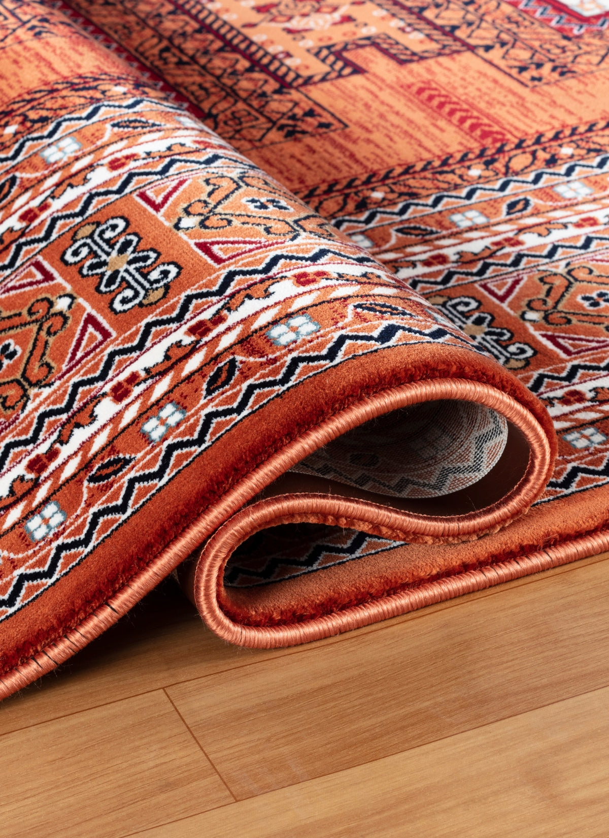 Traditional Tribal Turkmen Geometric Panel Rose Area Rug & Runner – E851B Rose