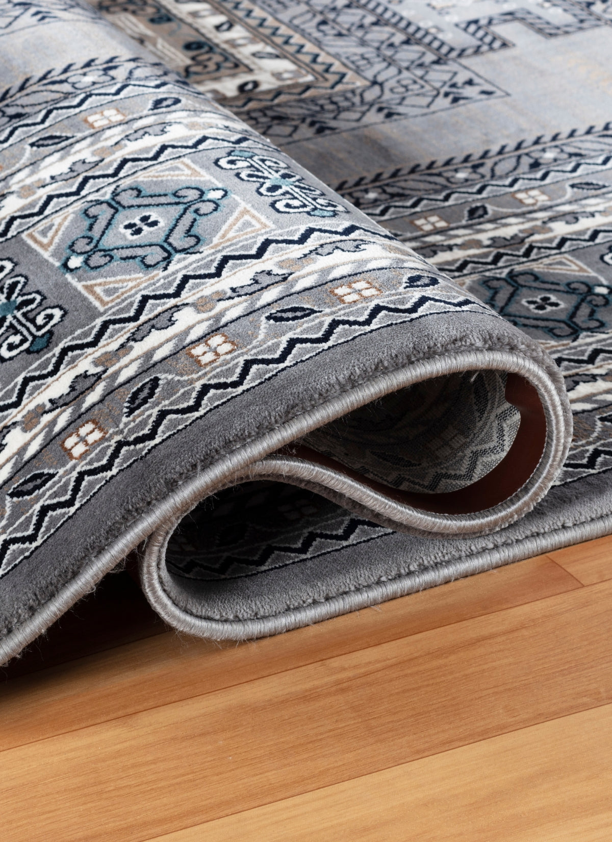 Traditional Tribal Turkmen Geometric Panel Grey Area Rug & Runner – E851B Grey