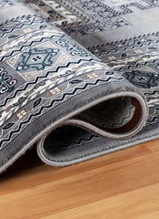 Traditional Tribal Turkmen Geometric Panel Grey Area Rug & Runner – E851B Grey