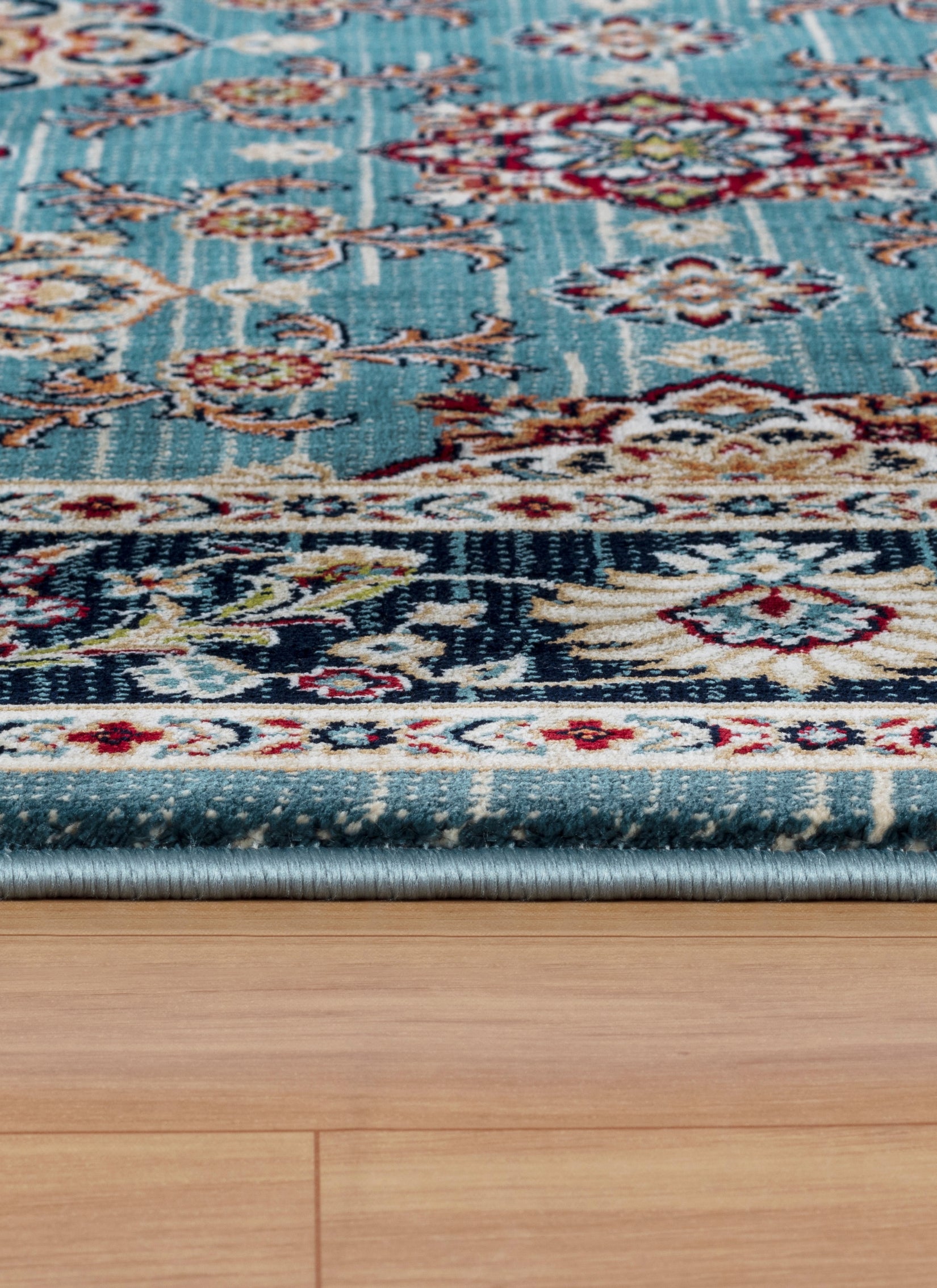 Traditional Persian All-Over Rosette Floral Bordered Blue Area Rug & Runner – D529B Blue