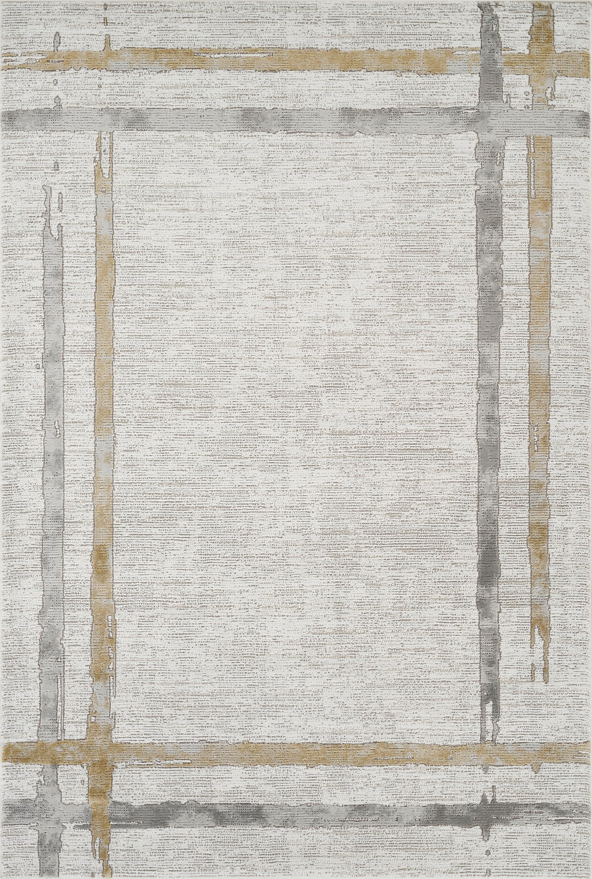 Modern Abstract Brushstroke Bordered Grey & Gold Area Rug & Runner – 67747 Grey Gold