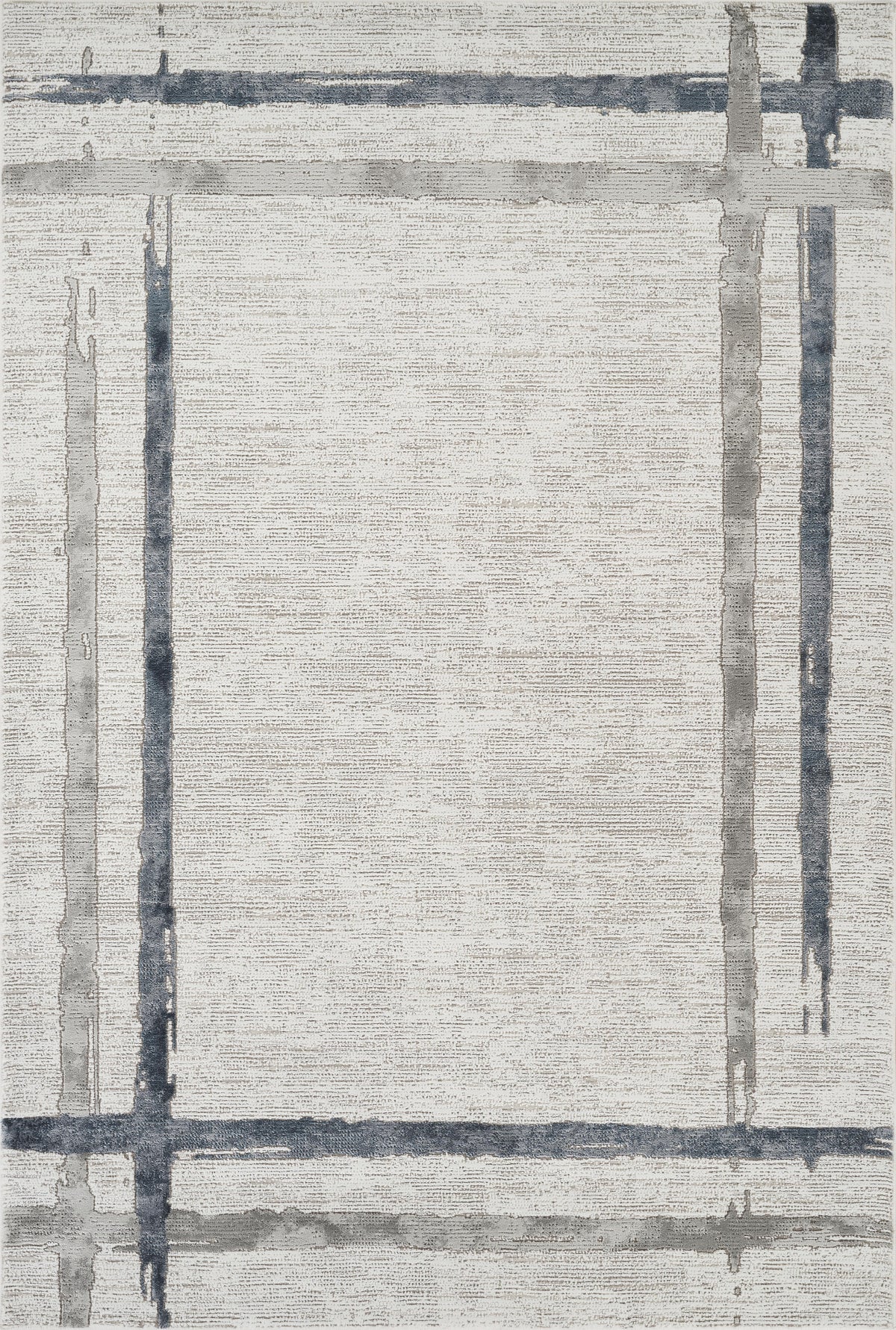 Modern Abstract Brushstroke Bordered Grey & Blue Area Rug & Runner – 67747 Grey Blue