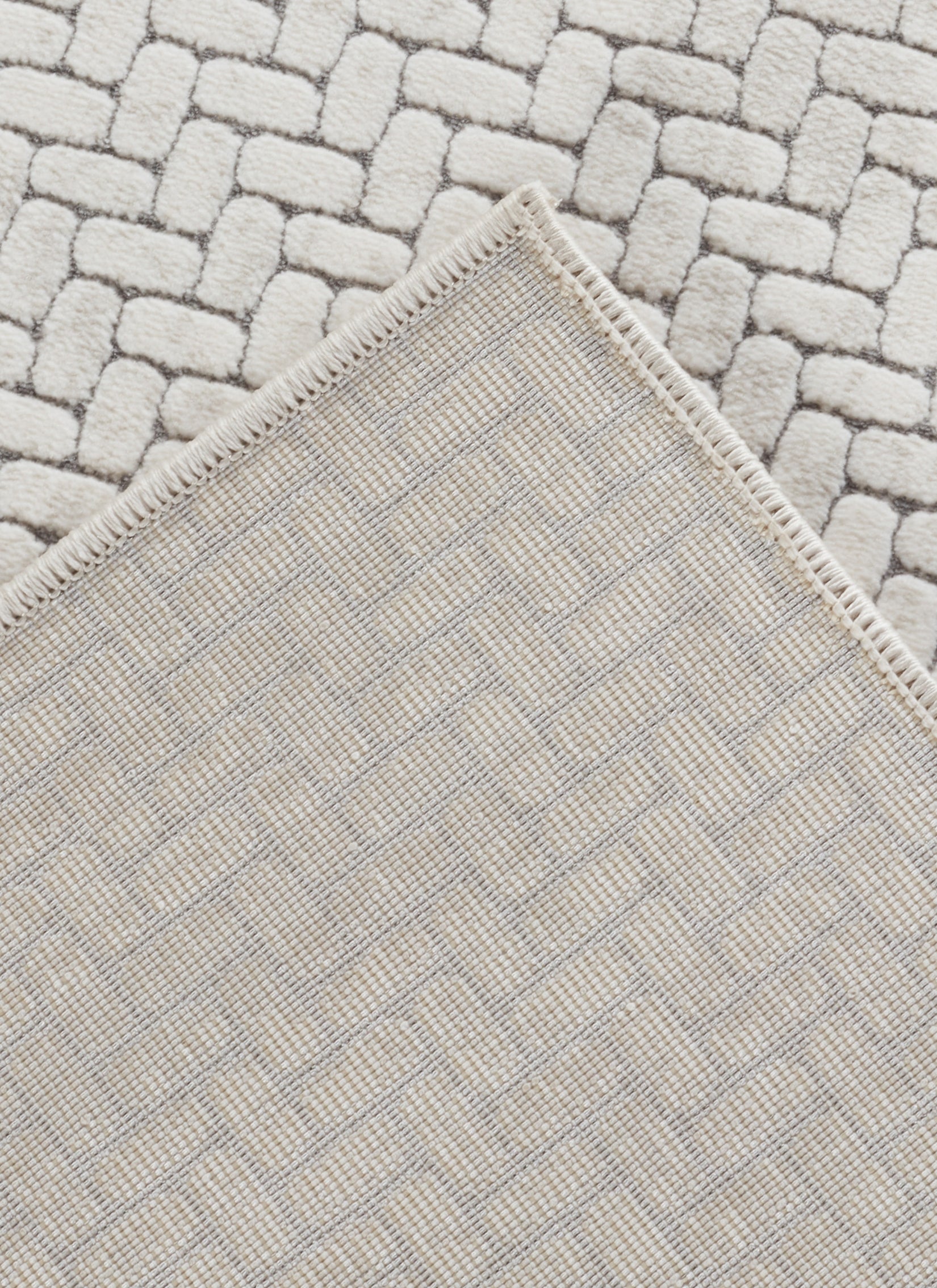 Modern Basketweave Textured Solid Cream & Grey Area Rug & Runner – BT321 Cream Grey