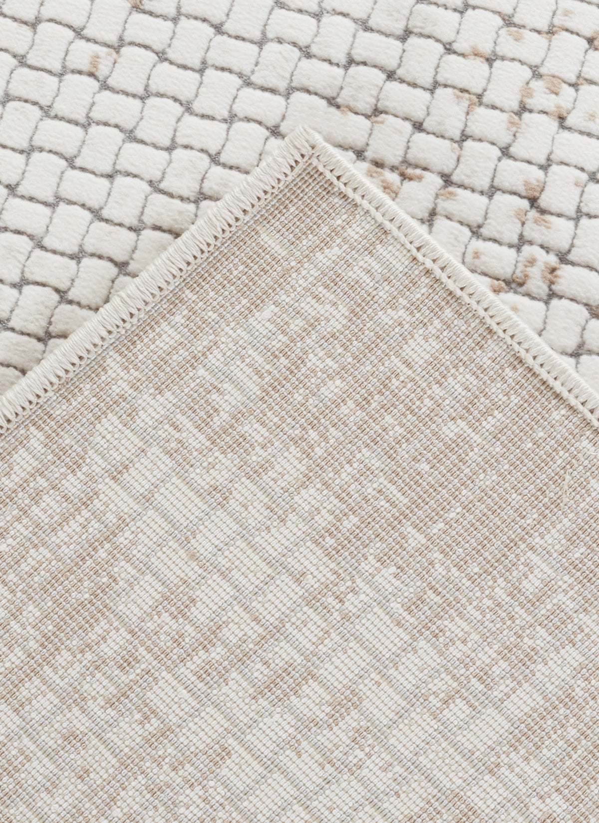 Modern Distressed Grid Textured Cream & Brown Area Rug & Runner – BT306 Cream Brown
