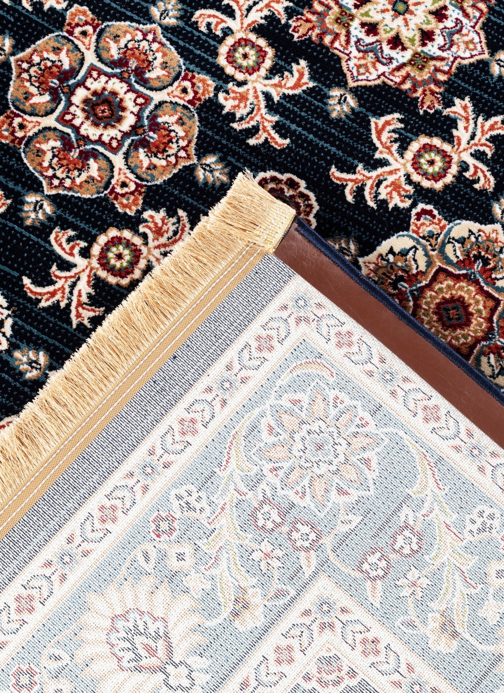 Traditional Persian All-Over Rosette Floral Bordered Navy Area Rug & Runner – D529B Navy