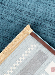 Modern Tribal Gabbeh Bordered Solid Blue Area Rug & Runner – B744A Blue