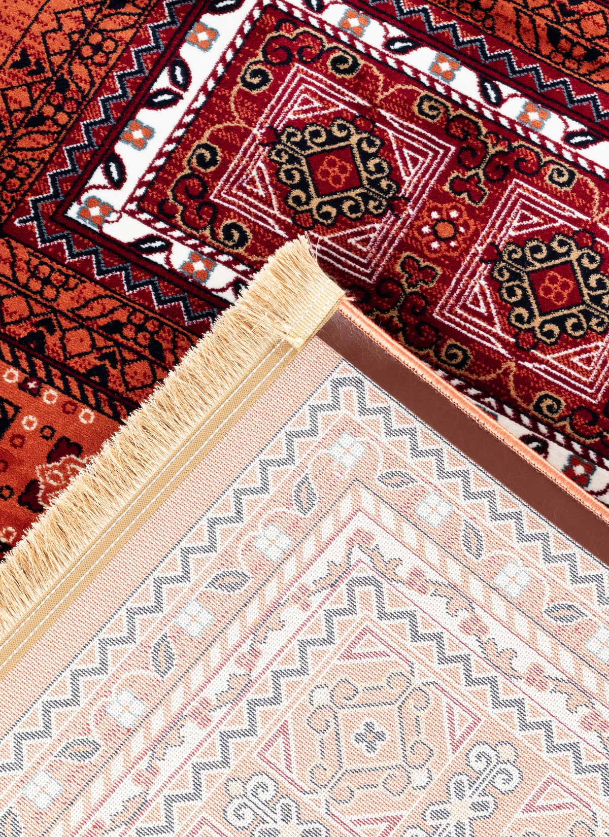 Traditional Tribal Turkmen Geometric Panel Rose Area Rug & Runner – E851B Rose