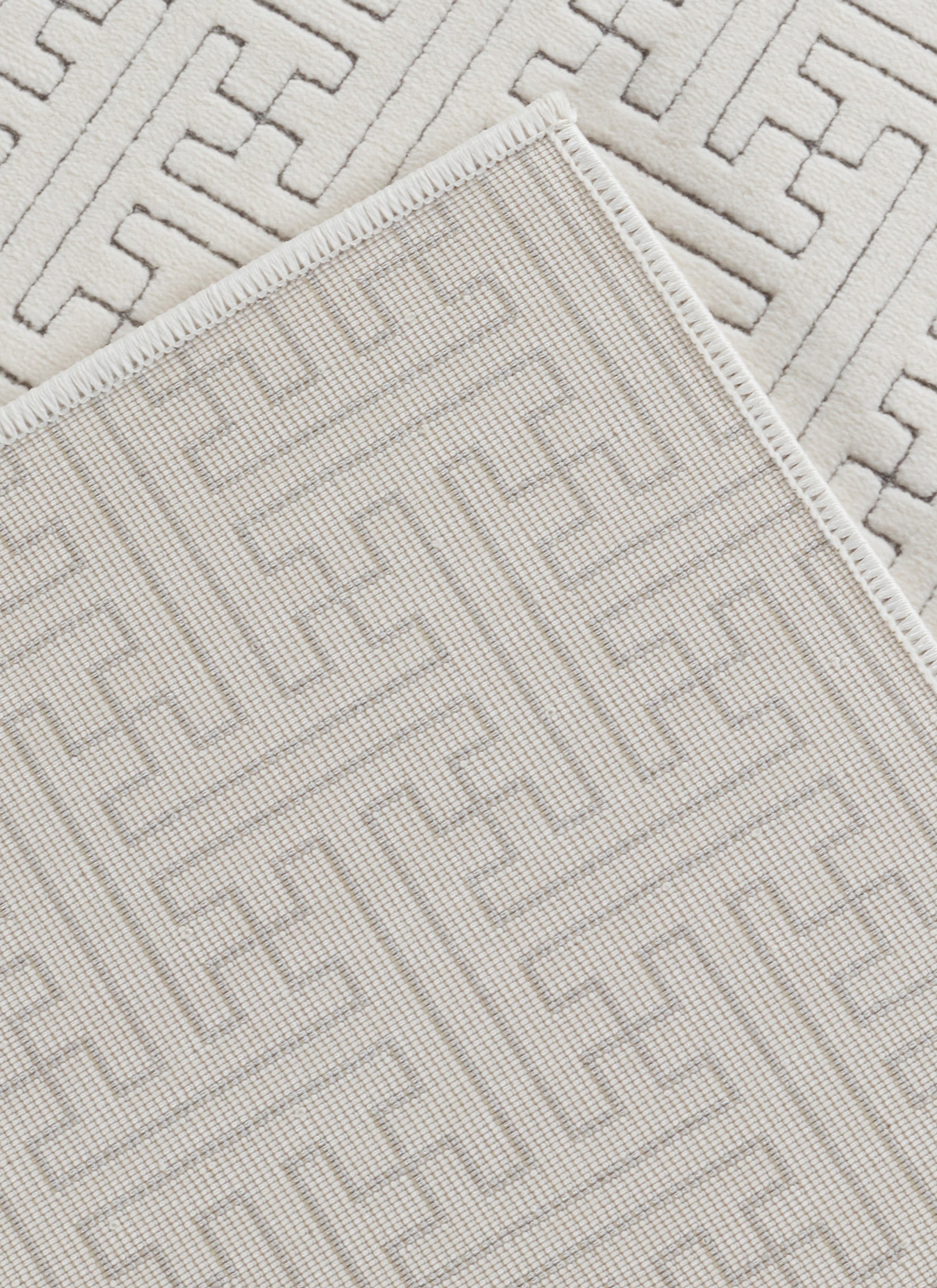 Modern Geometric Fretwork Textured Cream Area Rug & Runner – BT318 Cream