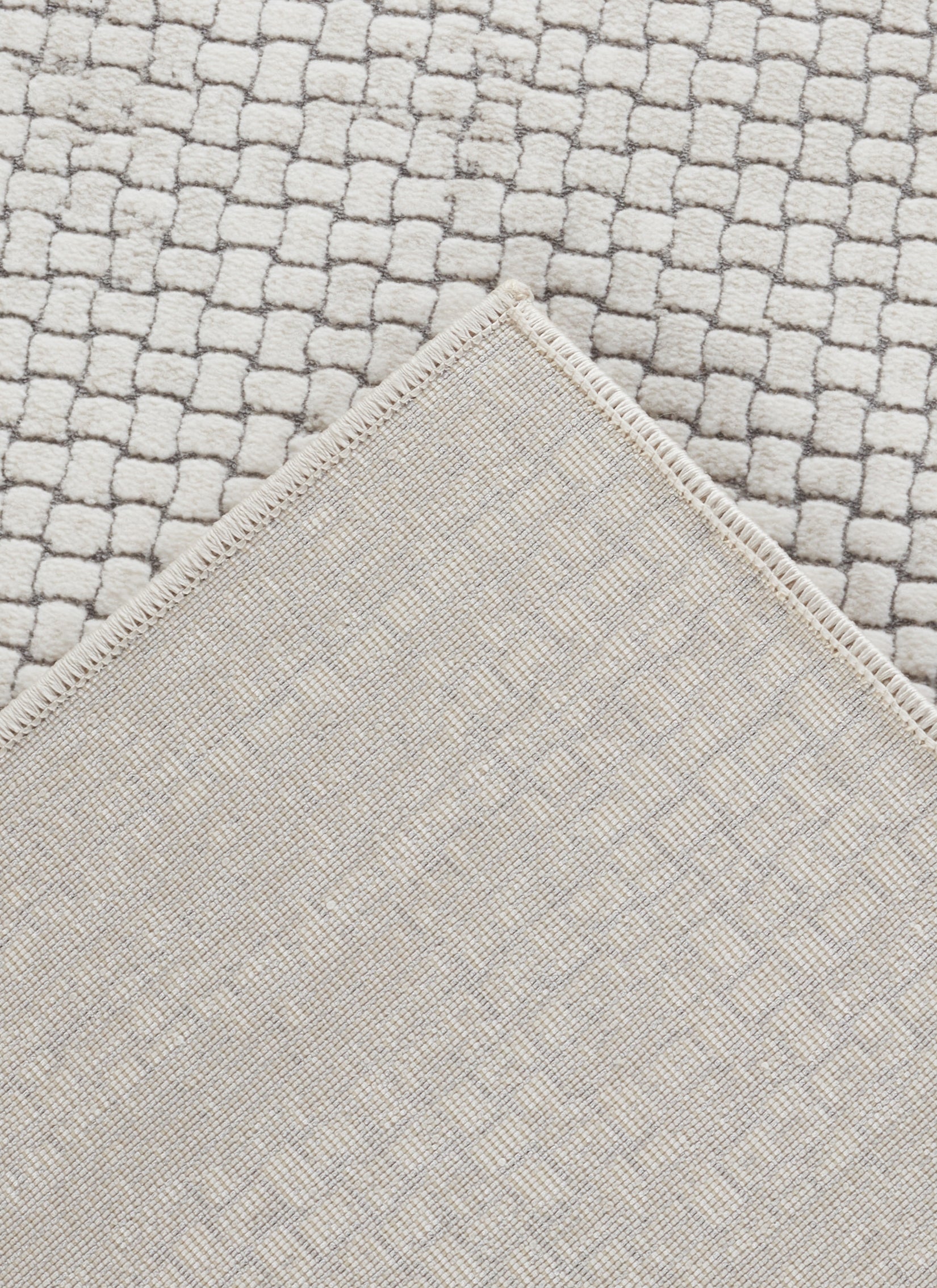 Modern Basketweave Textured Solid Cream & Beige Area Rug & Runner – BT321 Cream Beige