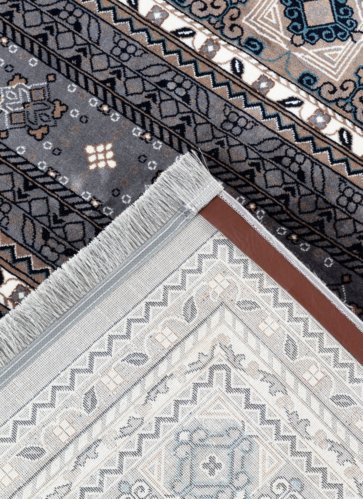 Traditional Tribal Turkmen Geometric Panel Grey Area Rug & Runner – E851B Grey