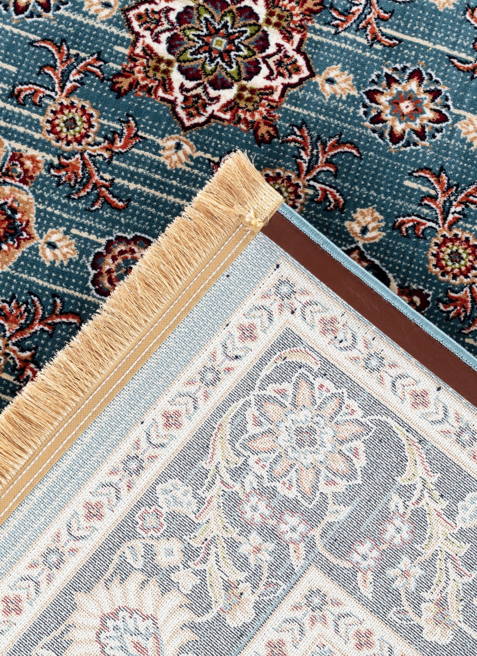 Traditional Persian All-Over Rosette Floral Bordered Blue Area Rug & Runner – D529B Blue