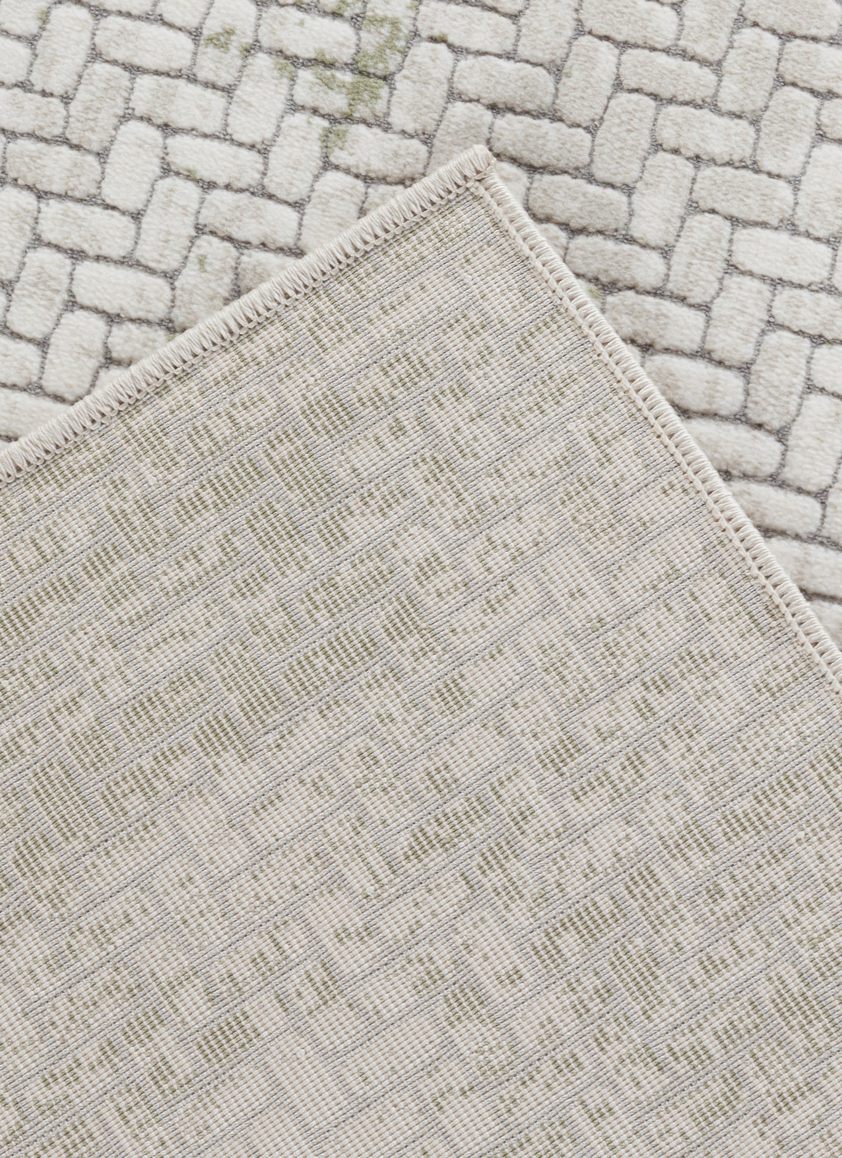 Modern Basketweave Textured Solid Cream & Green Area Rug & Runner – BT321 Cream Green