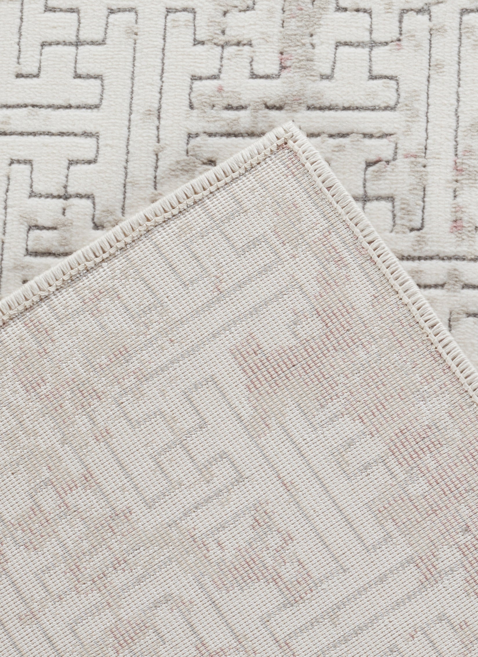 Modern Geometric Fretwork Textured Cream & Pink Area Rug & Runner – BT318 Cream Pink