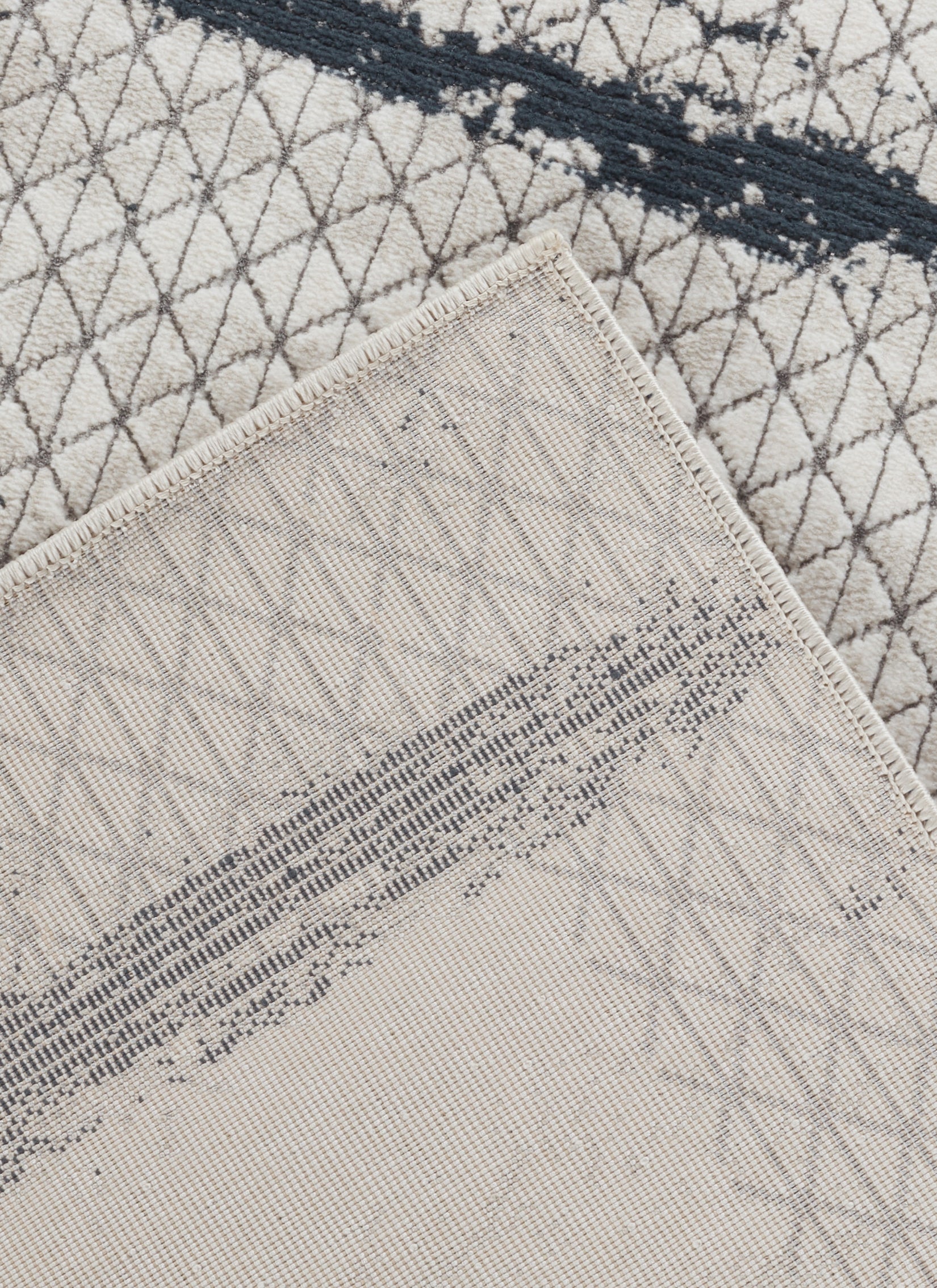 Modern Abstract Brushstroke Lattice Cream & Navy Area Rug & Runner – BT322 Cream Navy