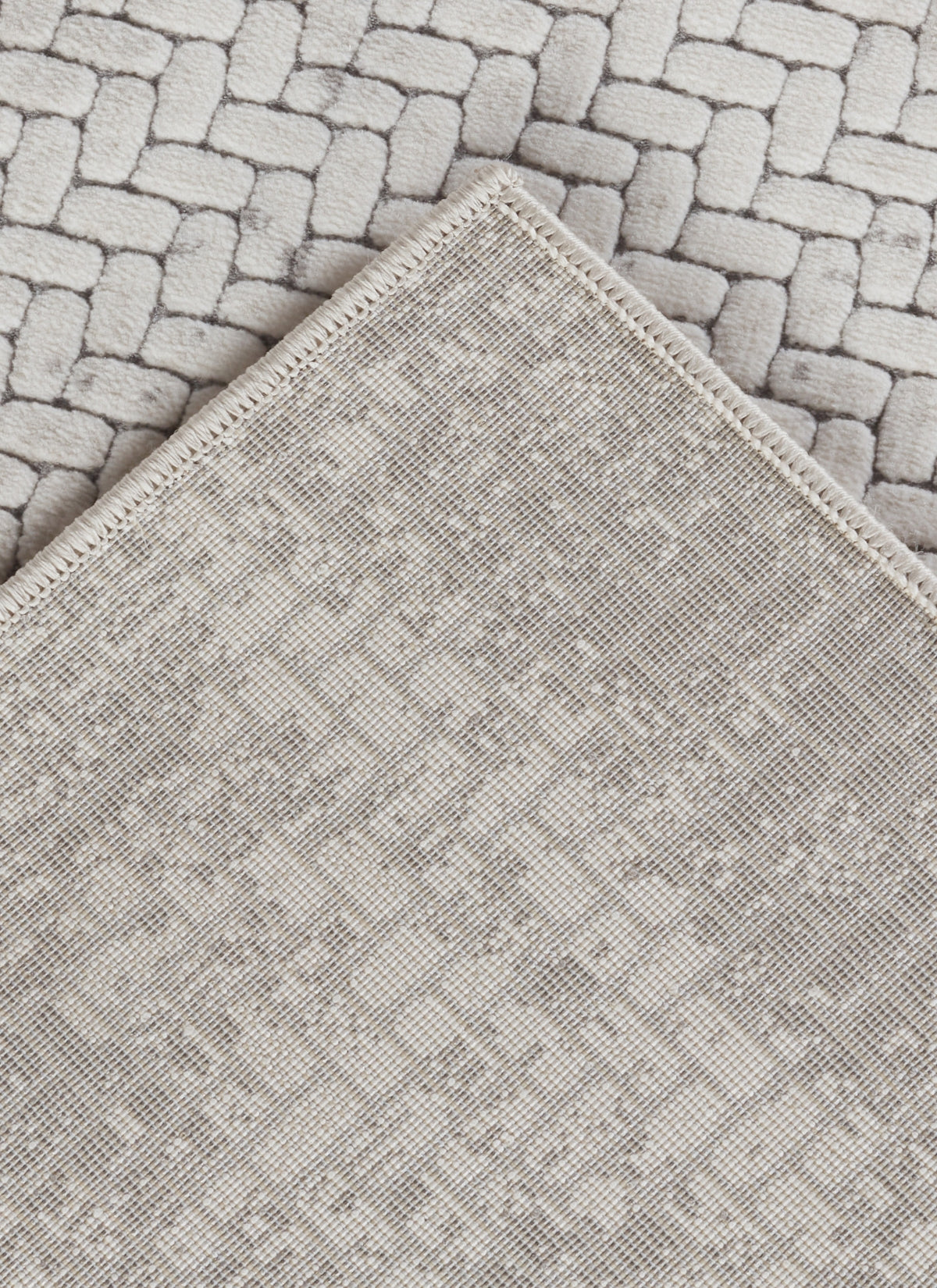 Modern Distressed Grid Textured Cream & Beige Area Rug & Runner – BT306 Cream Beige
