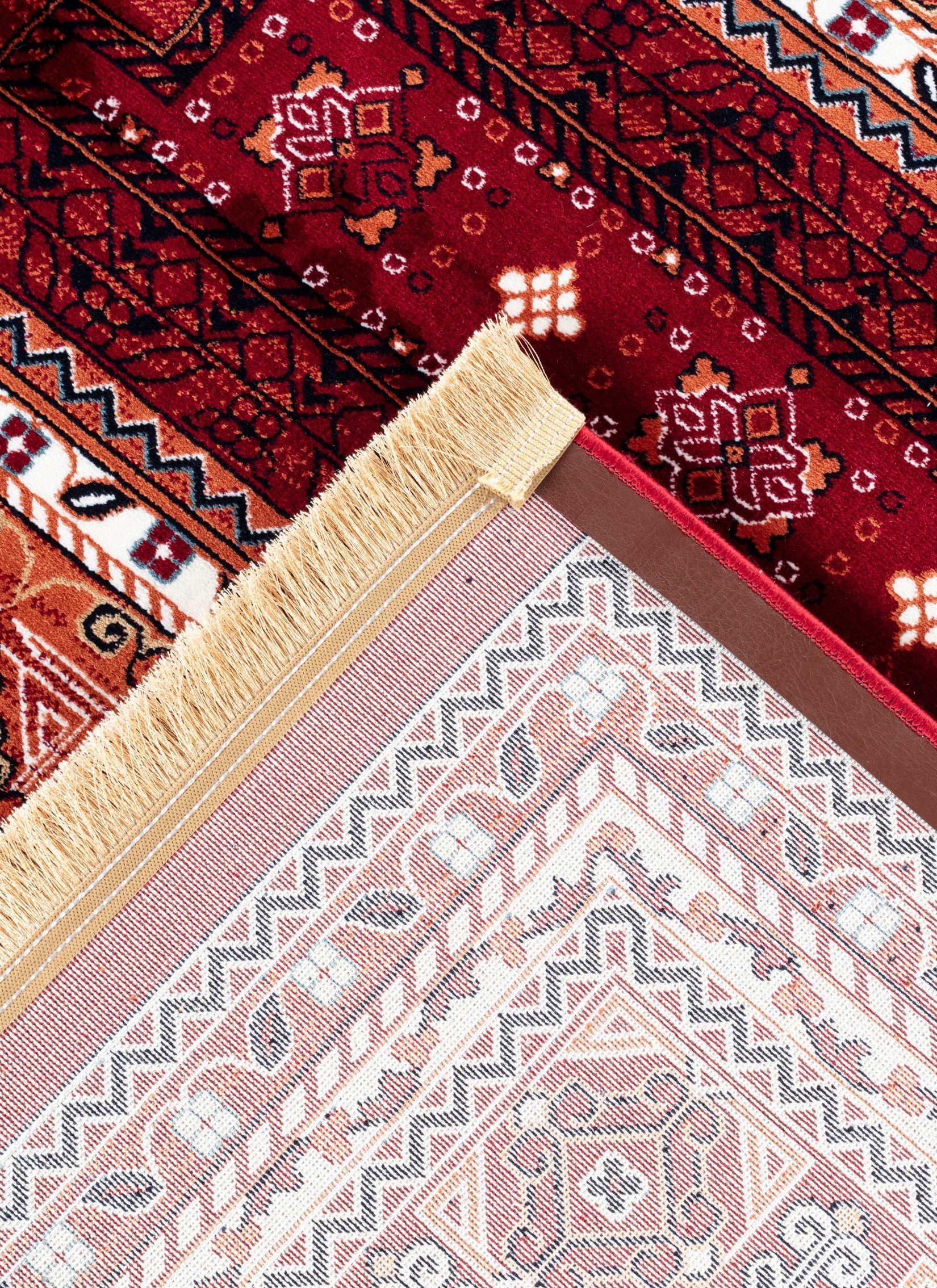 Traditional Tribal Turkmen Geometric Panel Red Area Rug & Runner – E851B Red