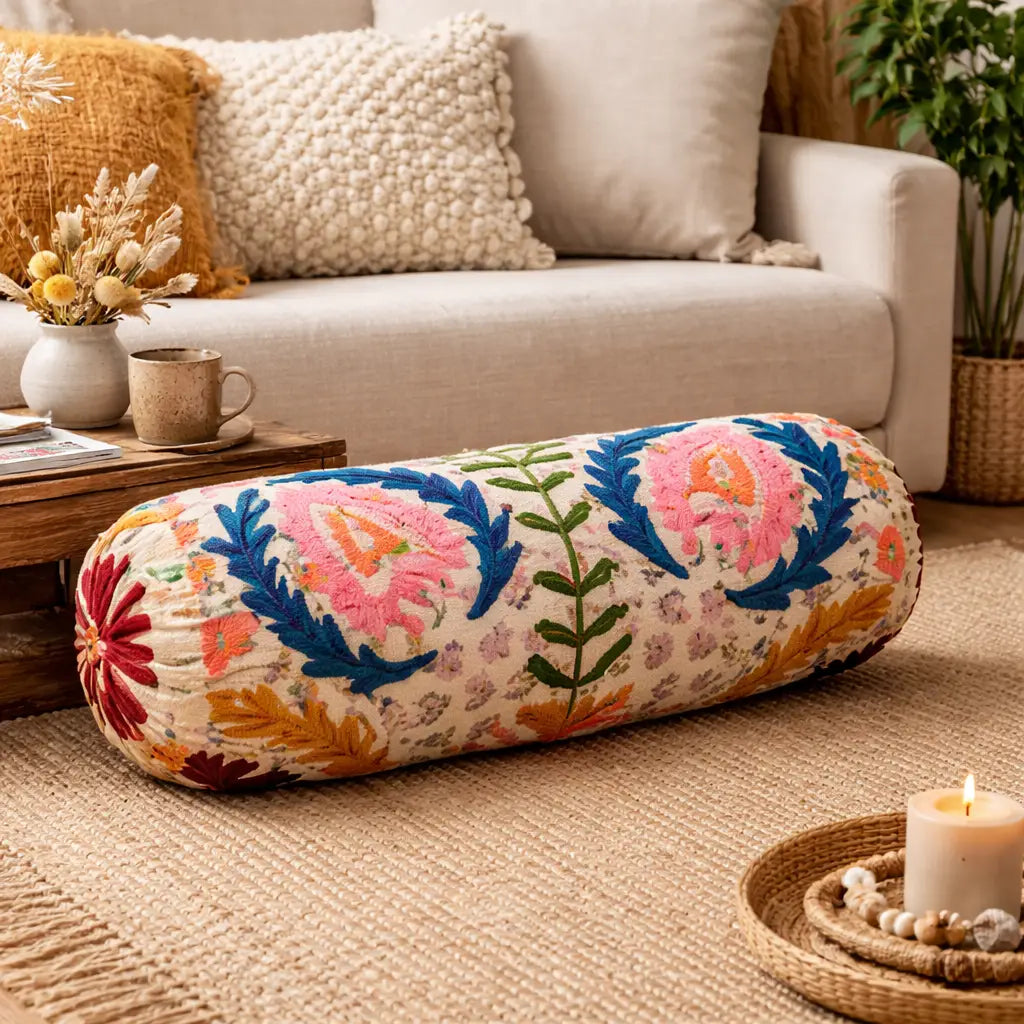 Kantha Charm Bolster | 21x8" | Cotton Fabric