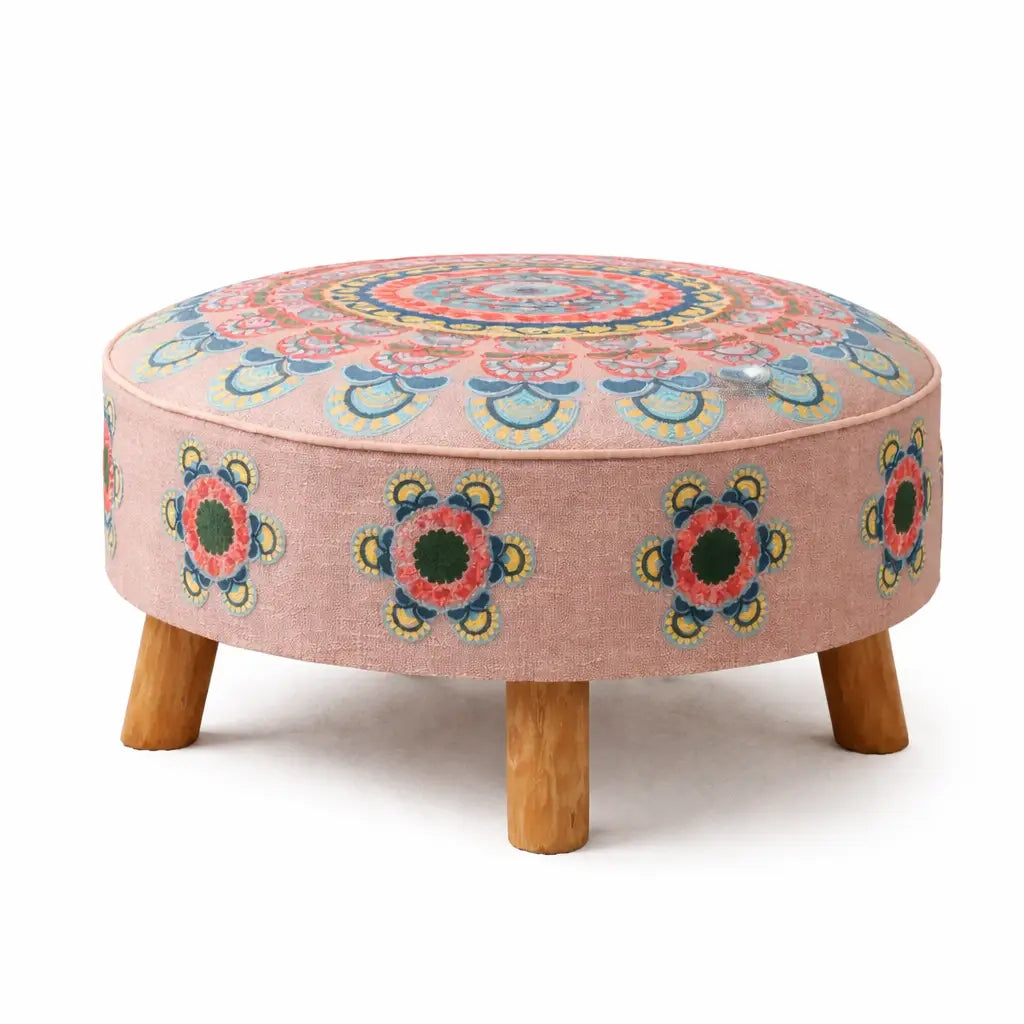 Mandala Slub Ottoman | 24x24x15"| Cotton Fabric