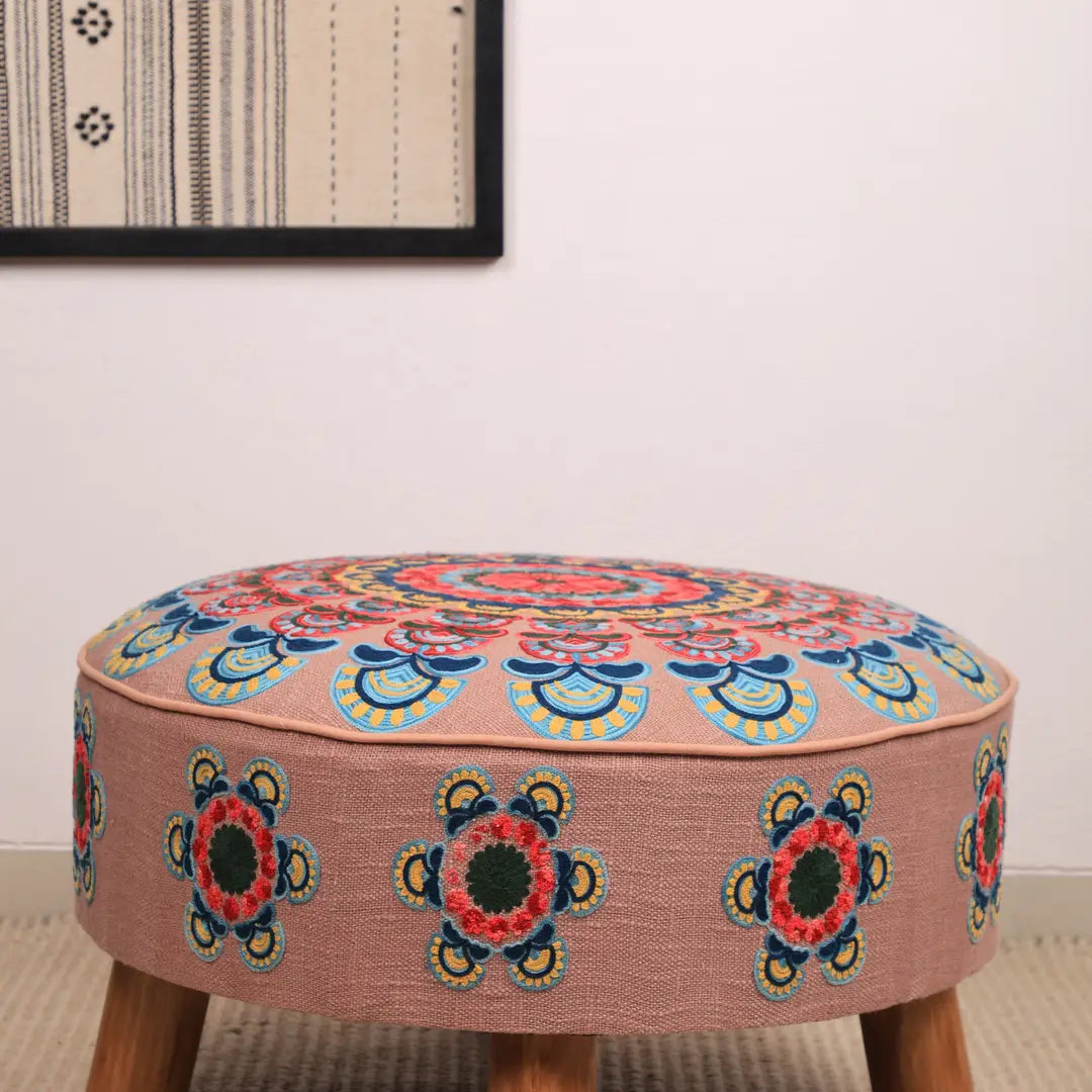 Mandala Slub Ottoman | 24x24x15"| Cotton Fabric