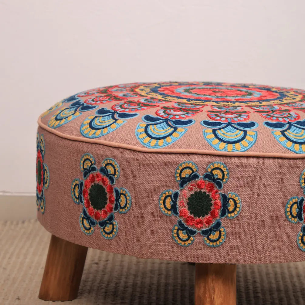 Mandala Slub Ottoman | 24x24x15"| Cotton Fabric