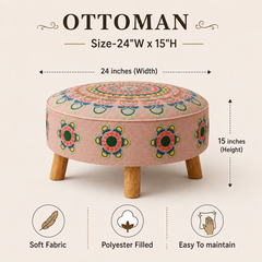Mandala Slub Ottoman | 24x24x15"| Cotton Fabric