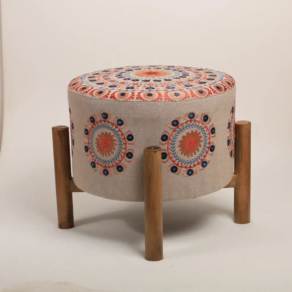 Mandala Design Embroidered Stool | 16x14" | Cotton