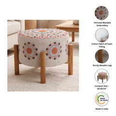 Mandala Design Embroidered Stool | 16x14" | Cotton