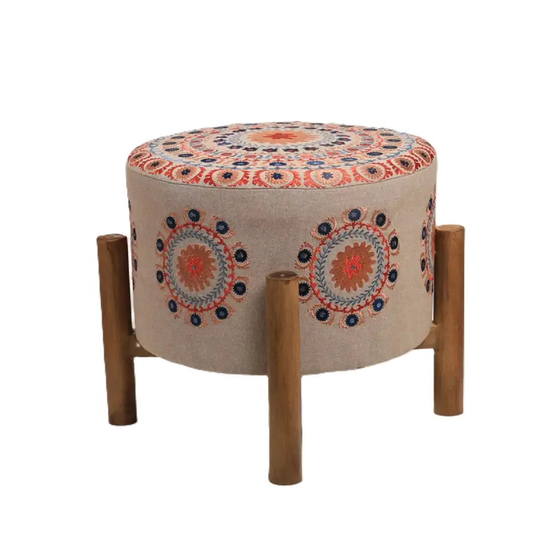 Mandala Design Embroidered Stool | 16x14" | Cotton