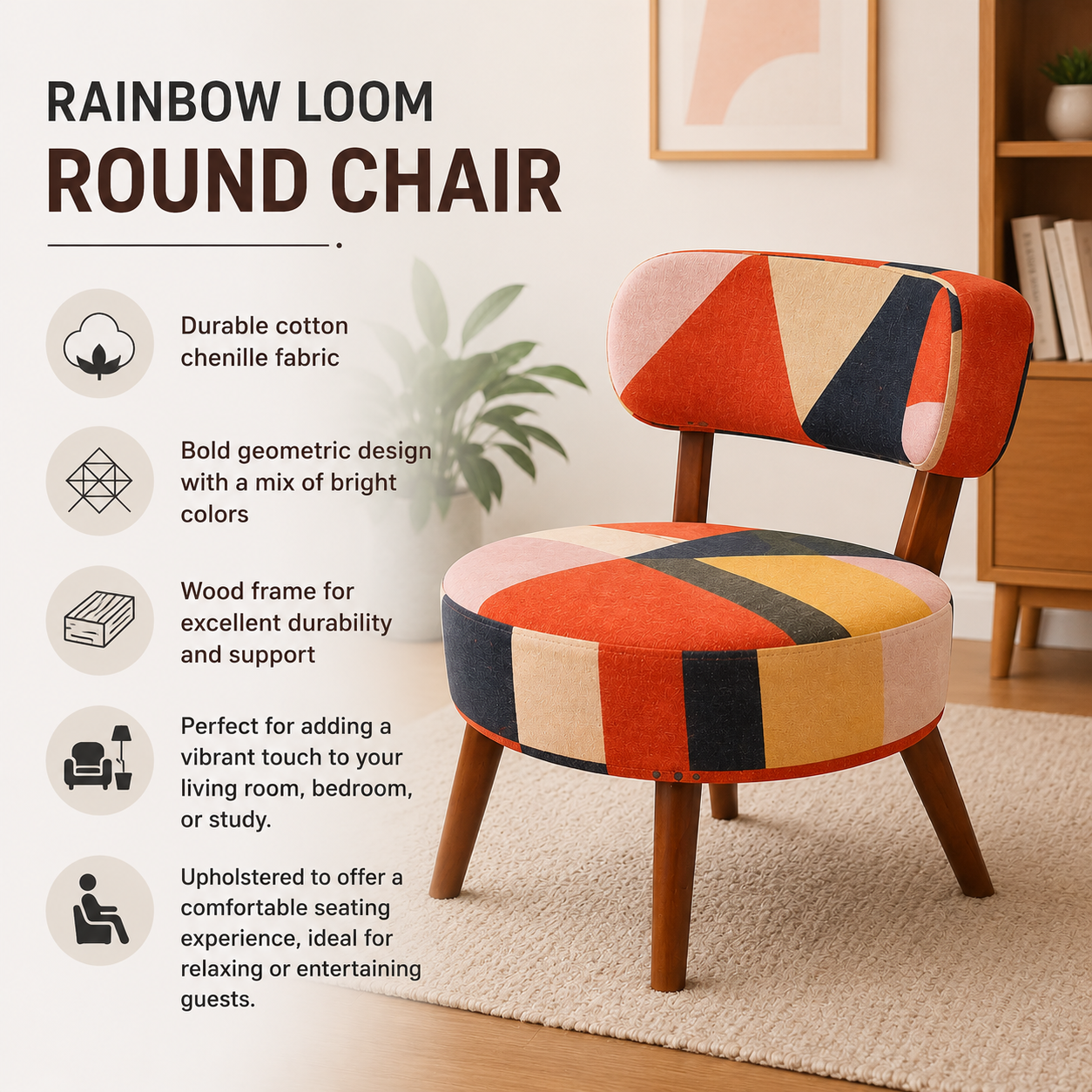 Rainbow Loom Round Chair | 25x27x29" | Cotton Fabric