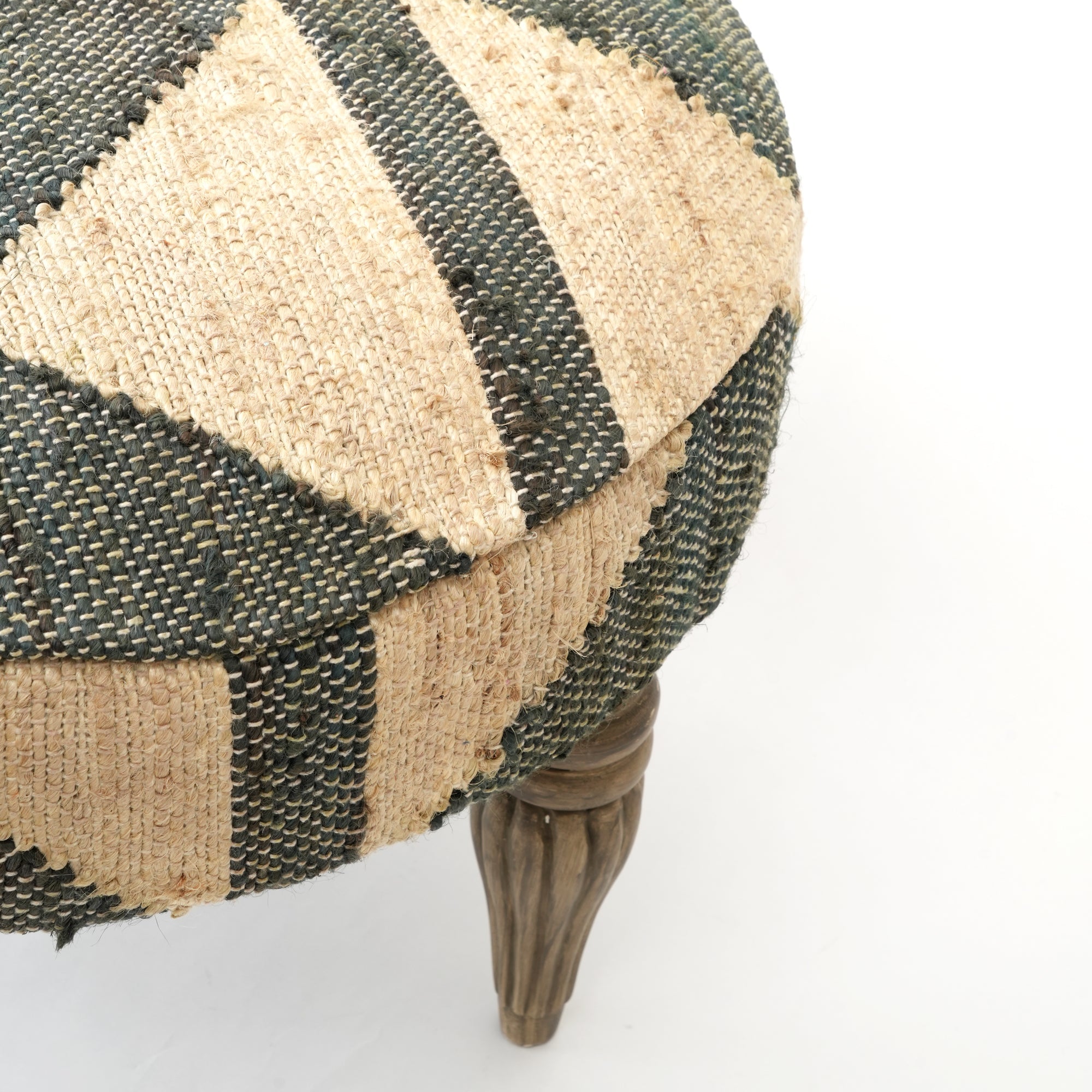 Woven Geometric Pattern Accent Stool | 24x16.5" | Jute Fabric