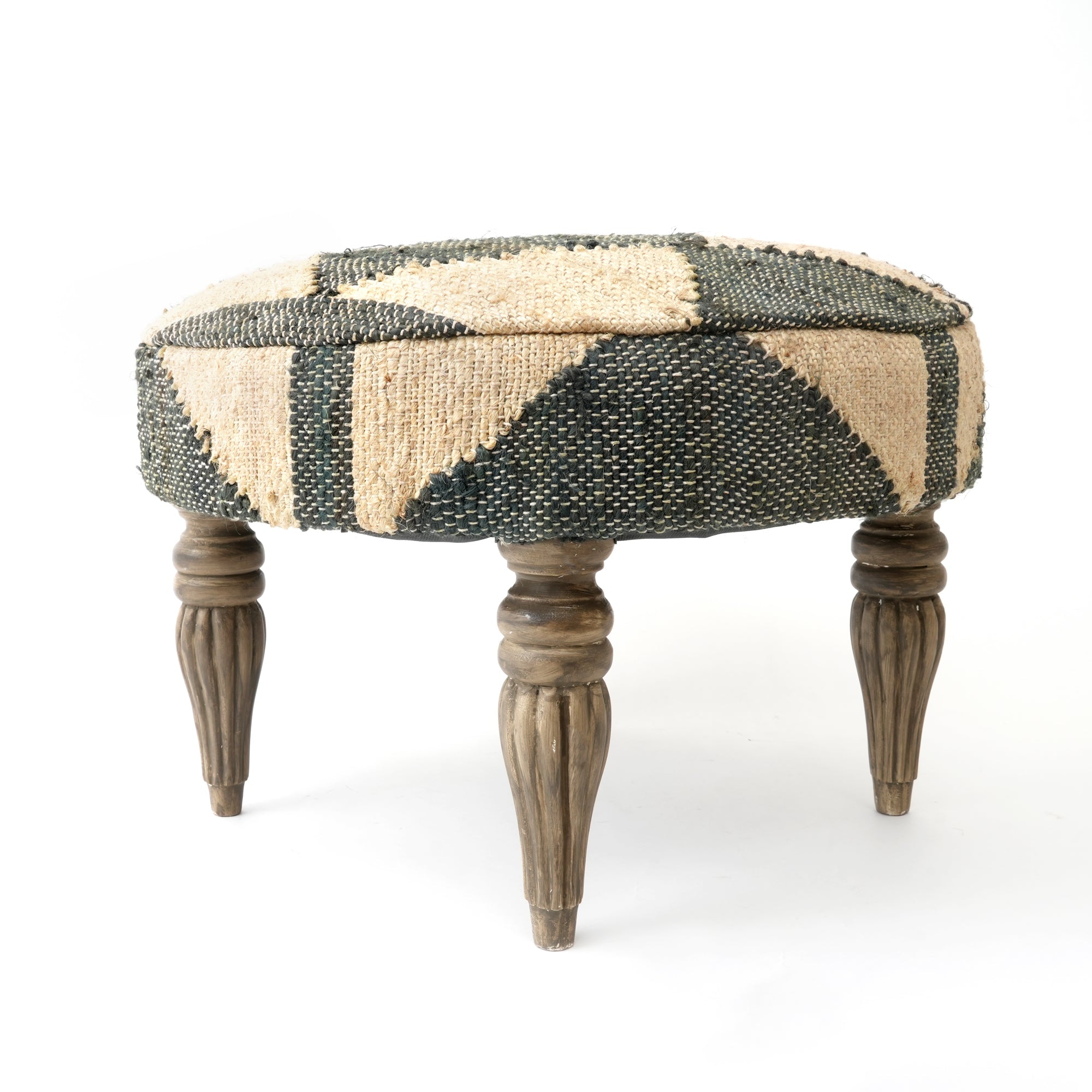 Woven Geometric Pattern Accent Stool | 24x16.5" | Jute Fabric