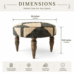 Woven Geometric Pattern Accent Stool | 24x16.5" | Jute Fabric