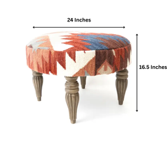 Tribal Kilim Pattern Footstool | 24x16.5" | Jute Fabric