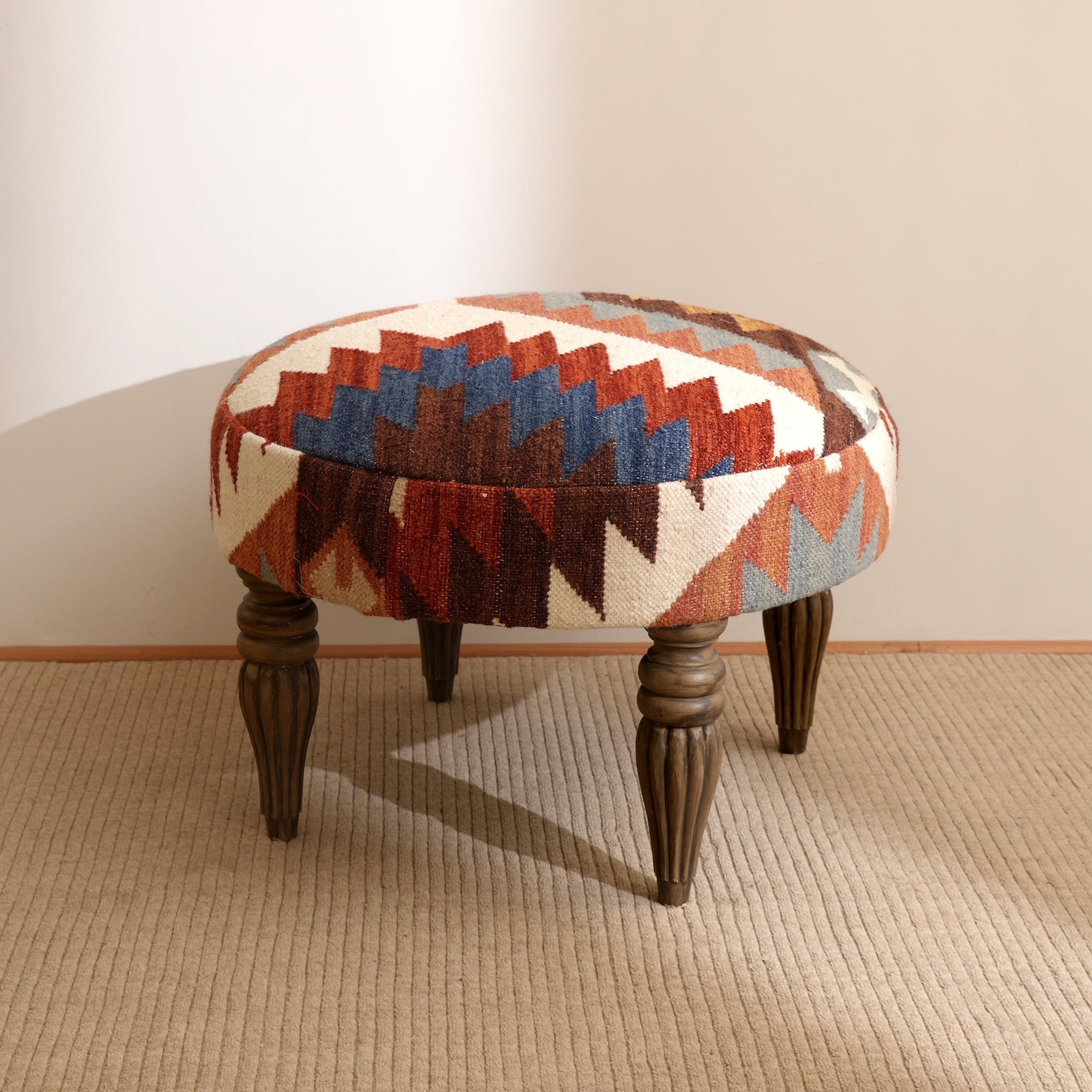 Tribal Kilim Pattern Footstool | 24x16.5" | Jute Fabric