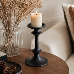 Modern Black Aluminum Candle Holder for Home Decor, 8 Inches